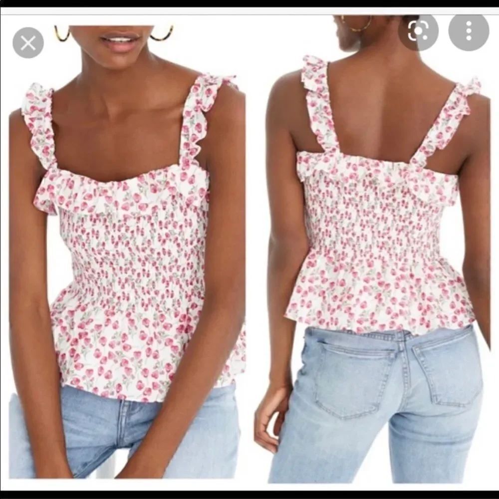 COPY - J Crew ruffled flowered smocked top Size Med